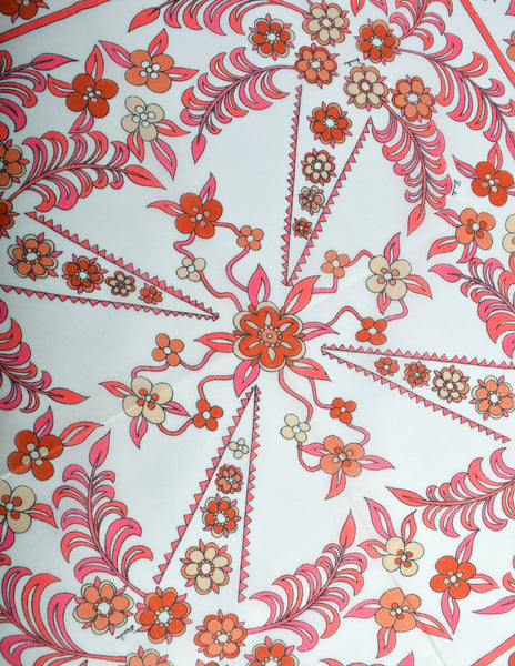 Pucci Vintage Pink White Mod Floral Small Cotton Scarf