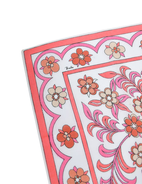Pucci Vintage Pink White Mod Floral Small Cotton Scarf