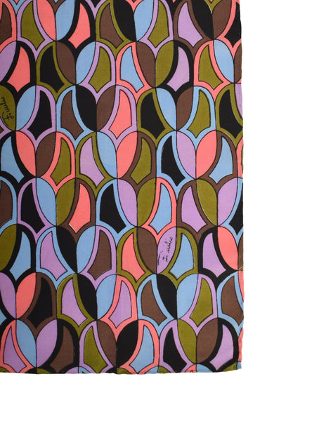 Emilio Pucci Vintage 1960s Multicolor Tulip Print Silk Pocket Square Scarf