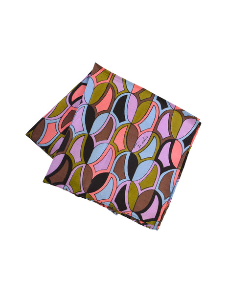 Emilio Pucci Vintage 1960s Multicolor Tulip Print Silk Pocket Square Scarf