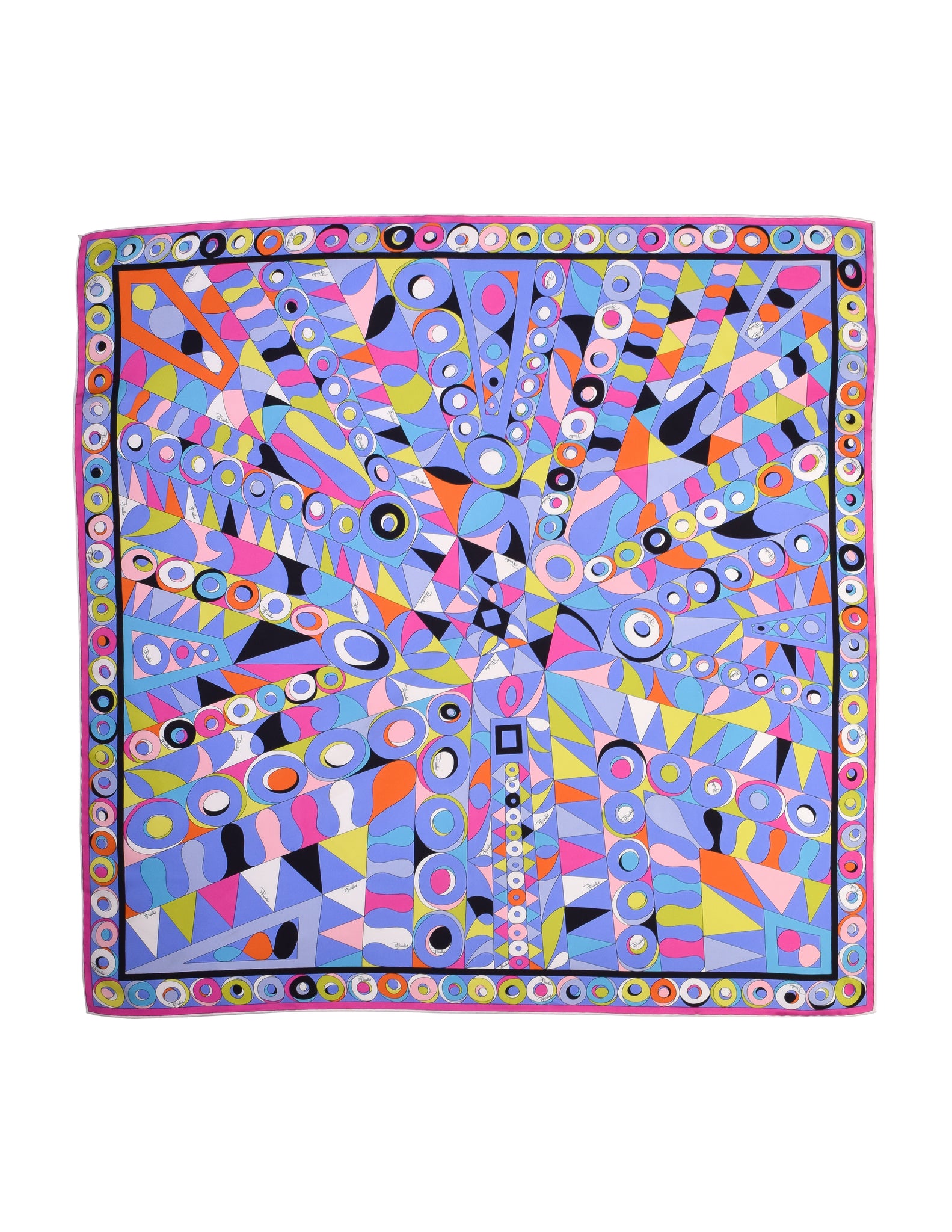 Pucci Vintage Psychedelic Graphic Op Art Mosaic Print Purple Multicolor Silk Scarf
