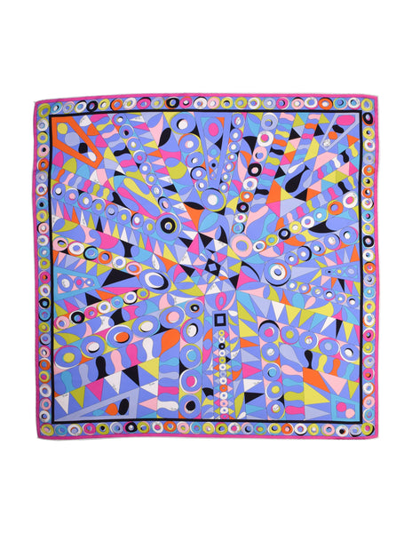 Pucci Vintage Psychedelic Graphic Op Art Mosaic Print Purple Multicolor Silk Scarf