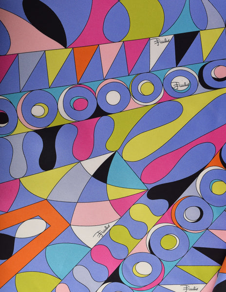 Pucci Vintage Psychedelic Graphic Op Art Mosaic Print Purple Multicolor Silk Scarf