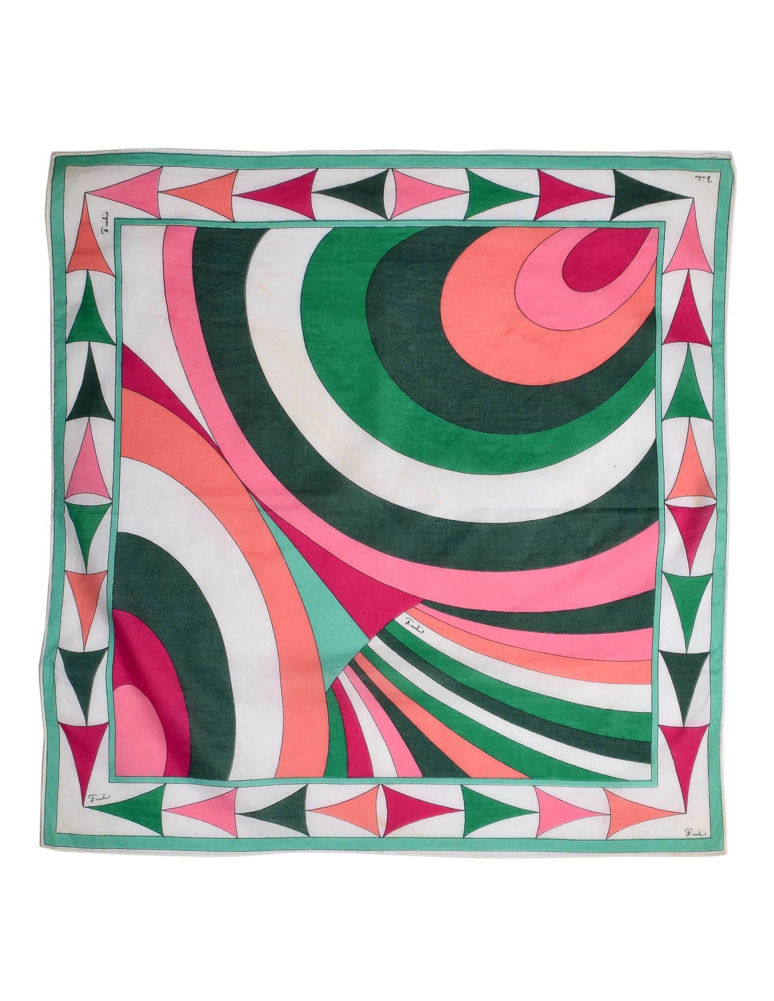 Pucci Vintage Green Multicolor Geometric Print Cotton Scarf