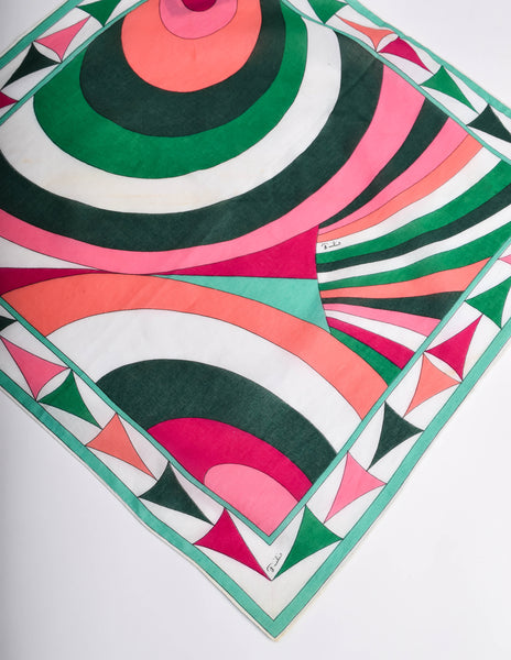 Pucci Vintage Green Multicolor Geometric Print Cotton Scarf