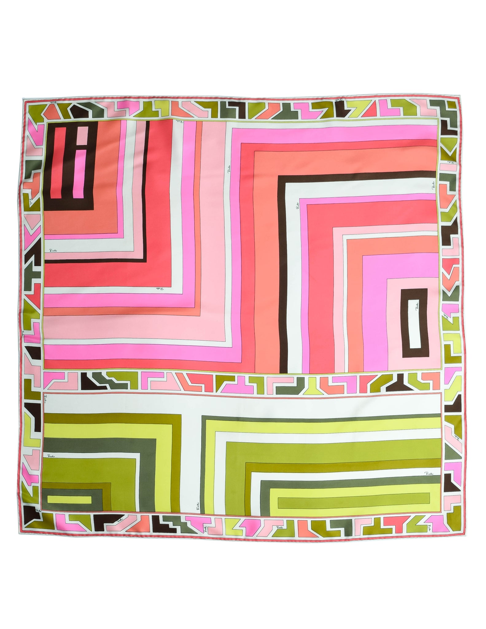 Pucci Vintage Green and Pink Geometric Print Silk Scarf
