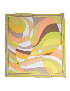 Pucci Vintage Green and Yellow Geometric Print Silk Chiffon Scarf