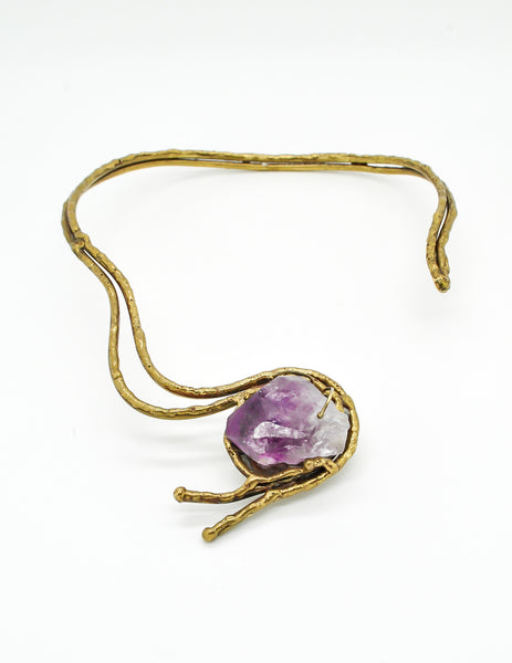 Vintage Amethyst Artisan Brass Metal Art Choker Necklace - Amarcord Vintage Fashion
 - 9