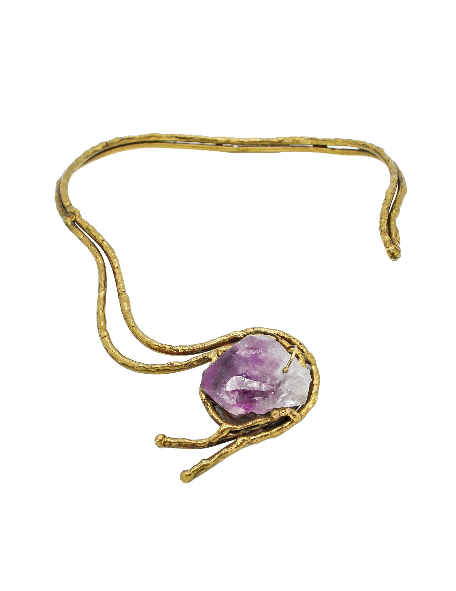 Vintage Amethyst Artisan Brass Metal Art Choker Necklace - Amarcord Vintage Fashion
 - 1