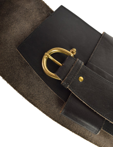 Rie Christiansen Vintage 1980s Black Leather Wide Wrap Buckle Belt