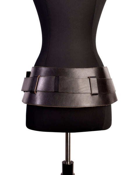 Rie Christiansen Vintage 1980s Black Leather Wide Wrap Buckle Belt