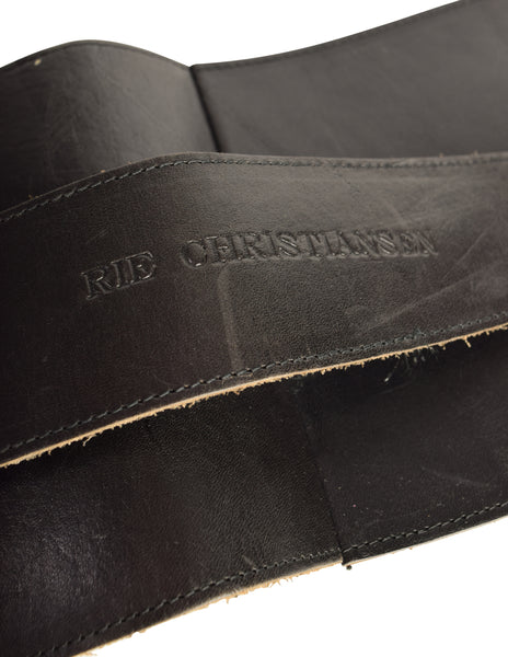 Rie Christiansen Vintage 1980s Black Leather Wide Wrap Buckle Belt