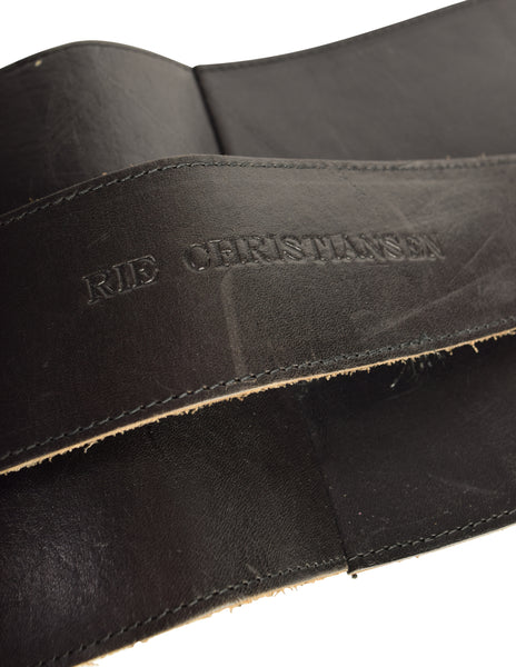 Rie Christiansen Vintage 1980s Black Leather Wide Wrap Buckle Belt