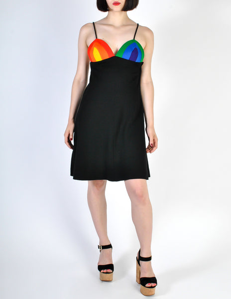 Rainbow of California Vintage Wool Colorblock Rainbow Bust Dress