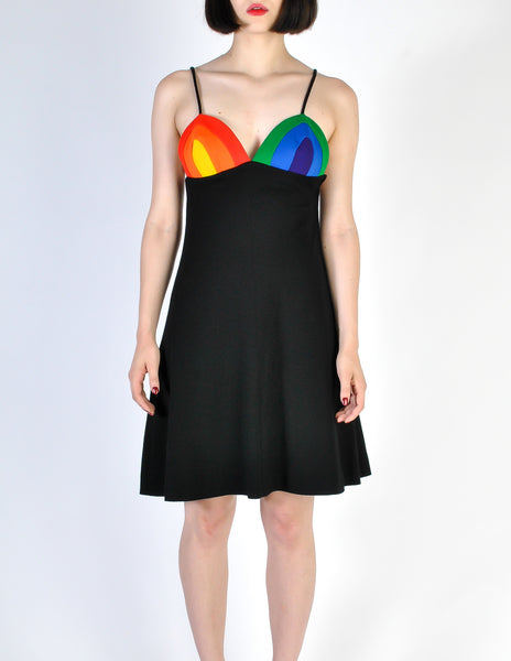 Rainbow of California Vintage Wool Colorblock Rainbow Bust Dress