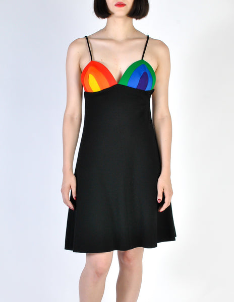 Rainbow of California Vintage Wool Colorblock Rainbow Bust Dress
