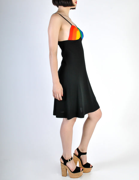 Rainbow of California Vintage Wool Colorblock Rainbow Bust Dress