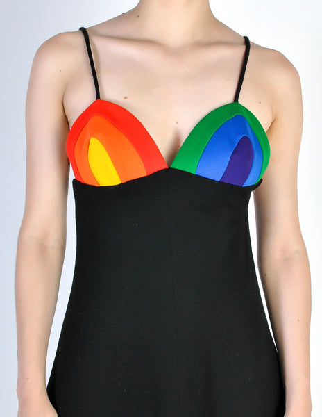 Rainbow of California Vintage Wool Colorblock Rainbow Bust Dress