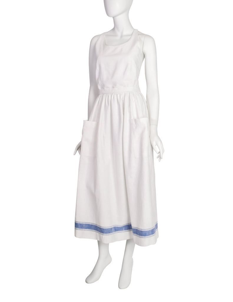 Ralph Lauren Vintage White Cotton Blue Stripe Countryside Apron Dress Amarcord Vintage Fashion Ralph Lauren Vintage White Cotton Blue Stripe Countryside Apron Dress Amarcord Vintage Fashion