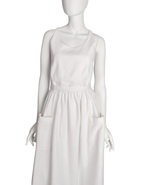 Ralph Lauren Vintage White Cotton Blue Stripe Countryside Apron Dress