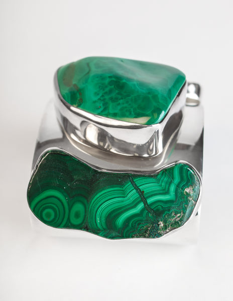 Rebecca Collins Vintage Chunky Malachite Sterling Silver Cuff Bracelet