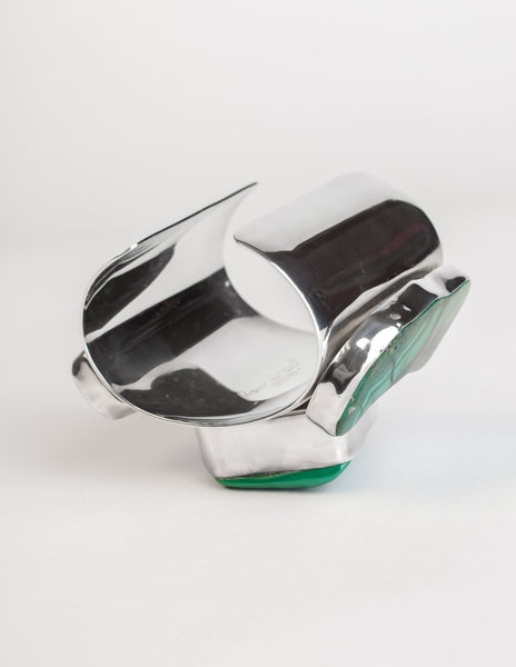 Rebecca Collins Vintage Chunky Malachite Sterling Silver Cuff Bracelet