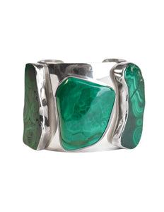 Rebecca Collins Vintage Chunky Malachite Sterling Silver Cuff Bracelet