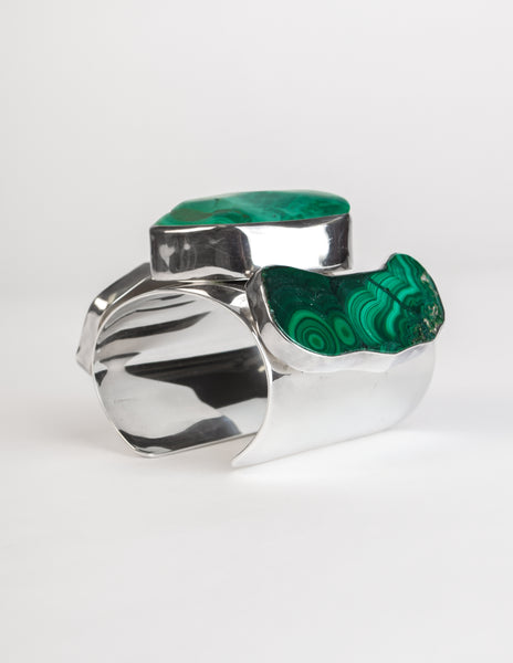 Rebecca Collins Vintage Chunky Malachite Sterling Silver Cuff Bracelet