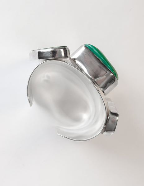 Rebecca Collins Vintage Chunky Malachite Sterling Silver Cuff Bracelet