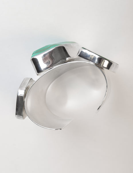 Rebecca Collins Vintage Chunky Malachite Sterling Silver Cuff Bracelet