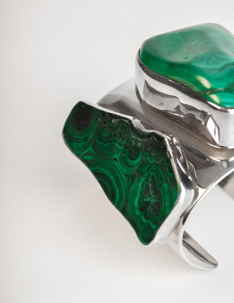 Rebecca Collins Vintage Chunky Malachite Sterling Silver Cuff Bracelet