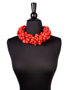 Vintage Red Bakelite and Resin Cluster Ball Charm Necklace