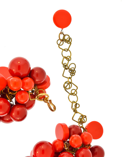 Vintage Red Bakelite and Resin Cluster Ball Charm Necklace