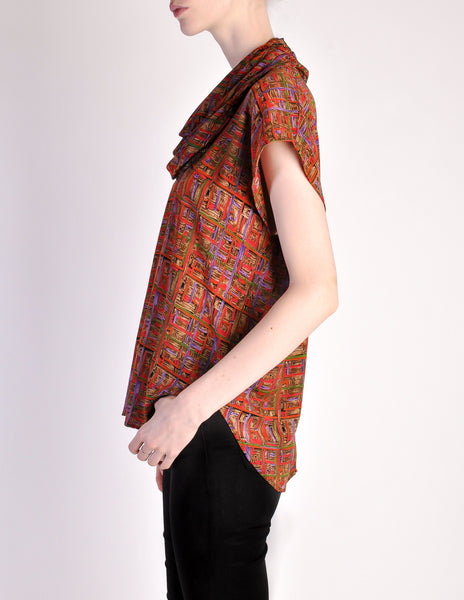 Vintage 1980s Multicolor Patterned Scarf Neck Top