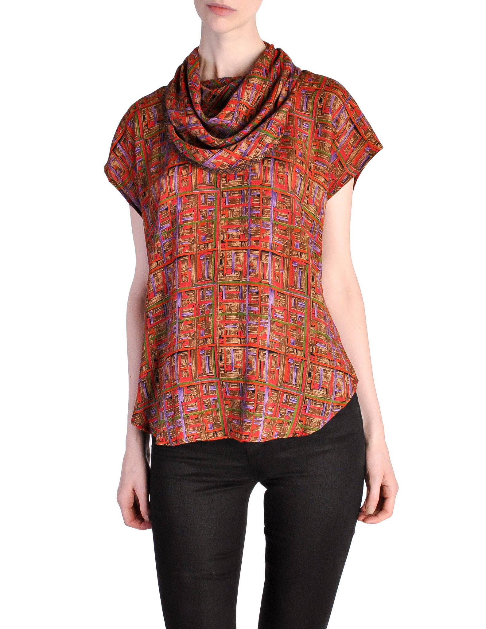 Vintage 1980s Multicolor Patterned Scarf Neck Top