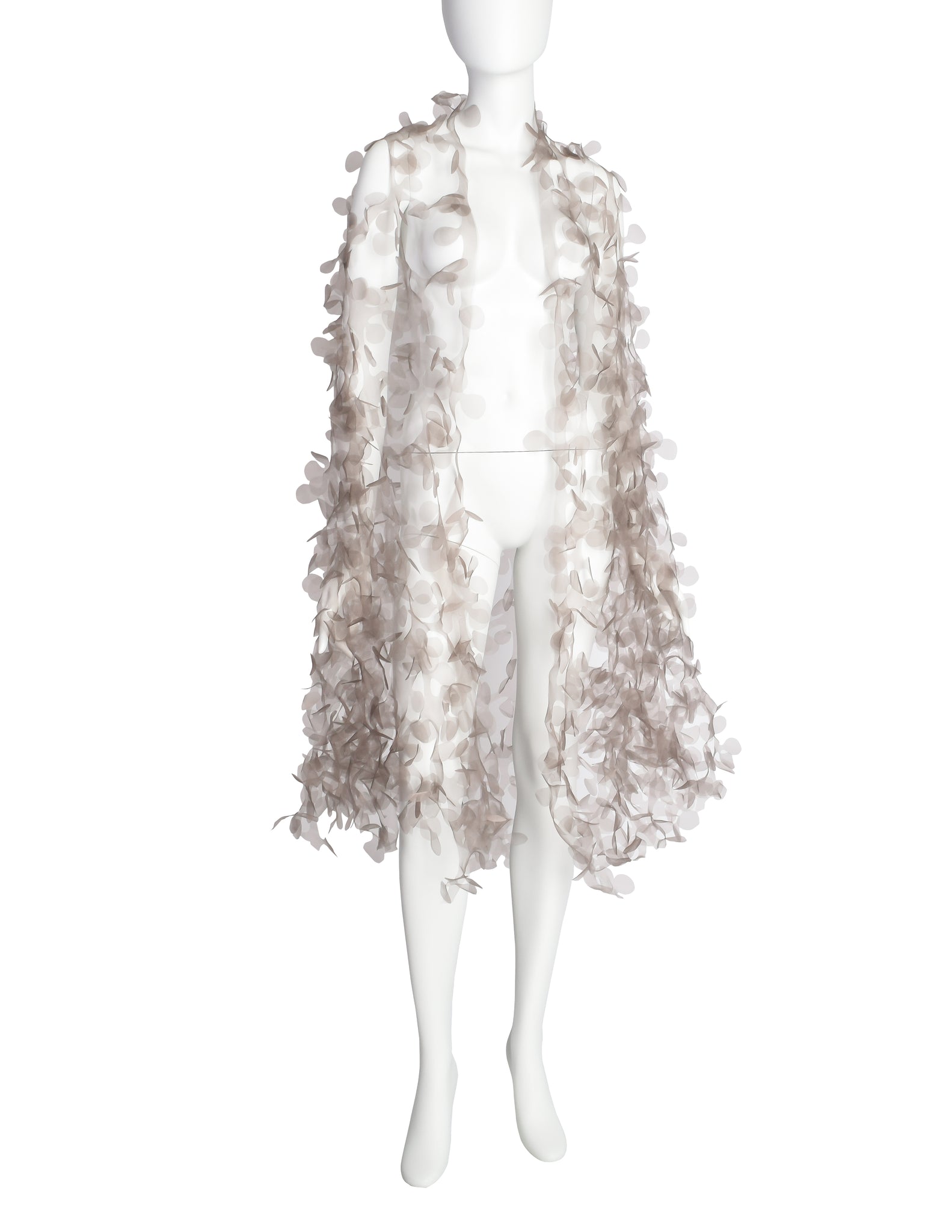 Reem Acra Grey Organza Laser Cut Petals Shawl Wrap