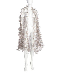 Reem Acra Grey Organza Laser Cut Petals Shawl Wrap