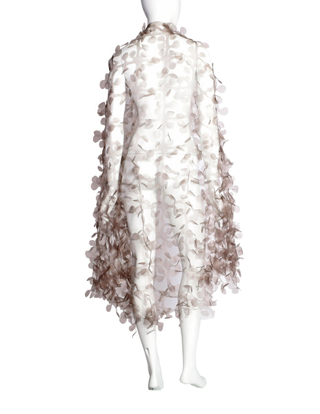 Reem Acra Grey Organza Laser Cut Petals Shawl Wrap