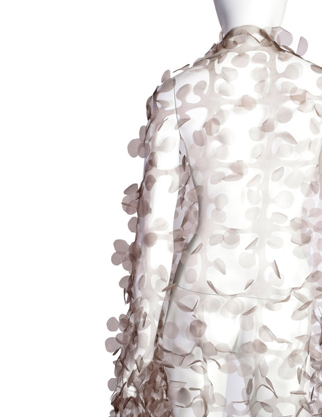Reem Acra Grey Organza Laser Cut Petals Shawl Wrap