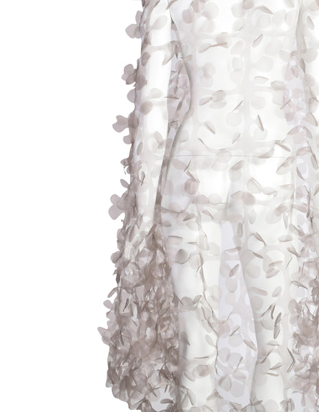 Reem Acra Grey Organza Laser Cut Petals Shawl Wrap