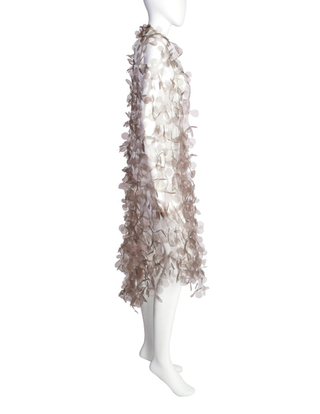 Reem Acra Grey Organza Laser Cut Petals Shawl Wrap