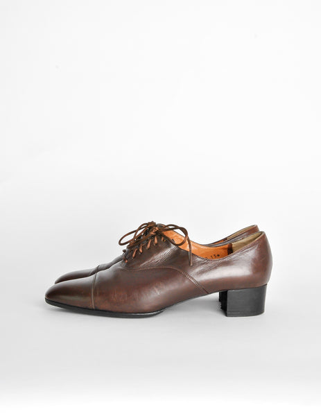 Robert Clergerie Vintage Brown Leather Heeled Oxford Shoes - Amarcord Vintage Fashion
 - 2