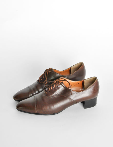 Robert Clergerie Vintage Brown Leather Heeled Oxford Shoes - Amarcord Vintage Fashion
 - 3