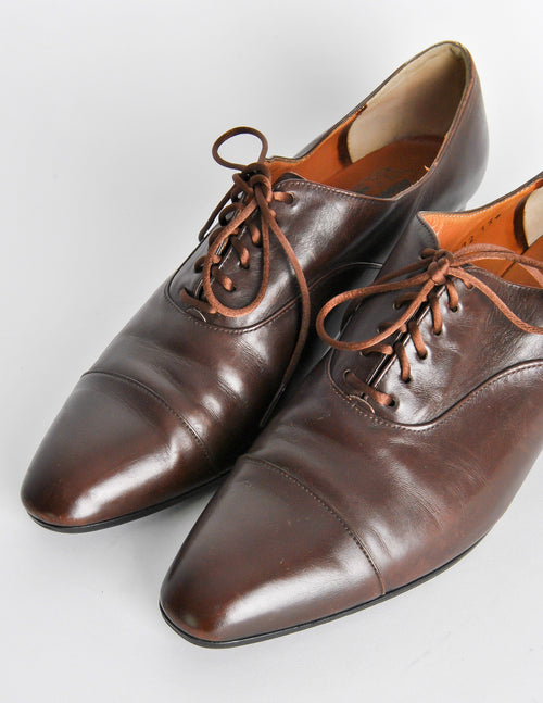 Robert Clergerie Vintage Brown Leather Heeled Oxford Shoes  display picture 3