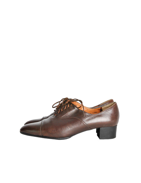 Robert Clergerie Vintage Brown Leather Heeled Oxford Shoes - Amarcord Vintage Fashion
 - 1
