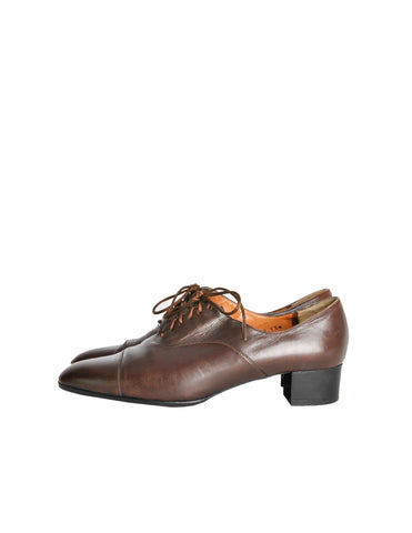 Robert Clergerie Vintage Brown Leather Heeled Oxford Shoes