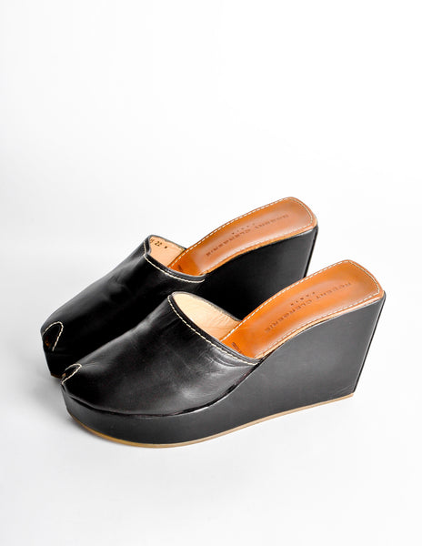 Robert Clergerie Vintage Black Leather Peep Toe Platform Mules - Amarcord Vintage Fashion
 - 2