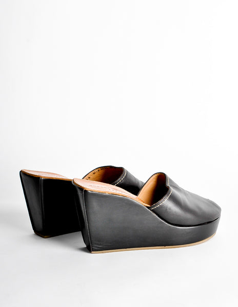 Robert Clergerie Vintage Black Leather Peep Toe Platform Mules - Amarcord Vintage Fashion
 - 6