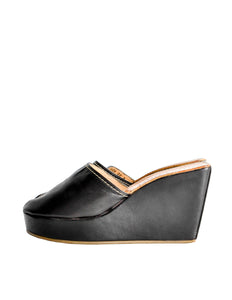 Robert Clergerie Vintage Black Leather Peep Toe Platform Mules - Amarcord Vintage Fashion
 - 1