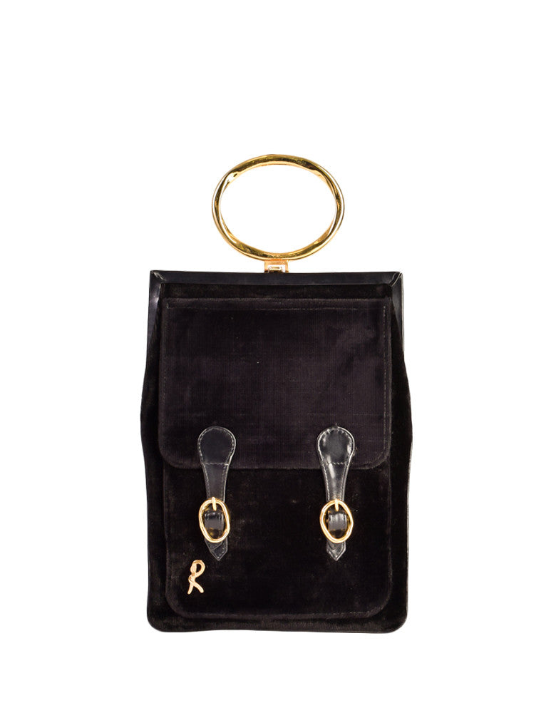 Roberta di Camerino Vintage Corduroy Velvet Flat Buckle Bag - Amarcord Vintage Fashion
 - 1